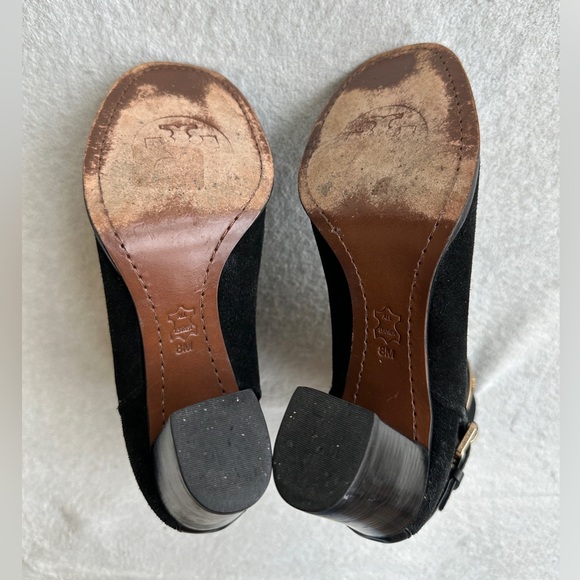 Tory Burch Robynne Black Suede Heel Boots‎ with Gold Buckle Size 8 M - Picture 11 of 12